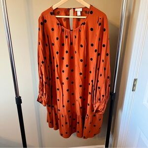 Ava & Viv orange and black dot ruffled long sleeve dress